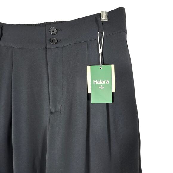 Halara Flex Crepe Pants Womens M Black High Waist Wide Leg Pleated Trousers Work - Picture 3 of 10